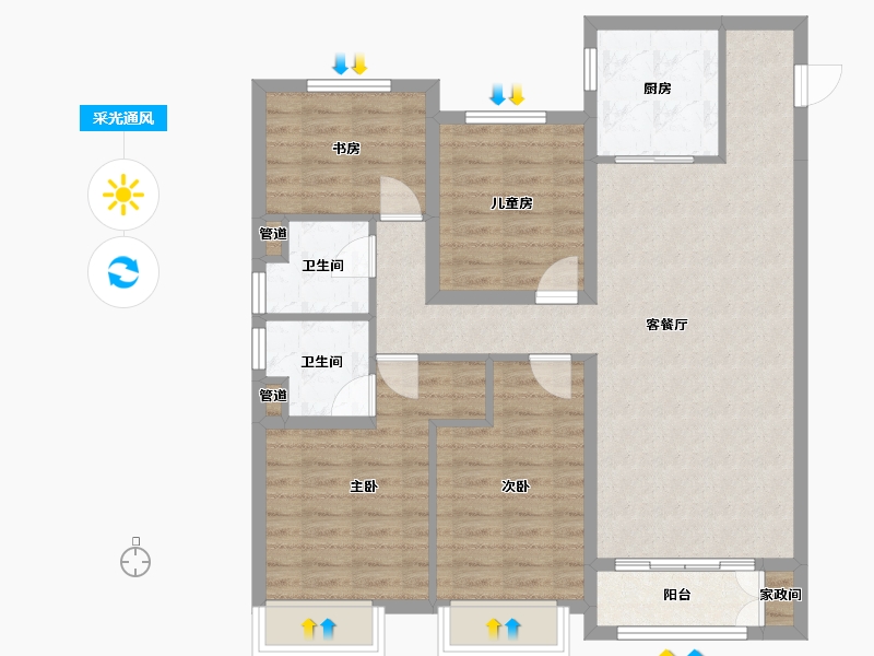 山西省-太原市-保利和光尘樾-95.43-户型库-采光通风