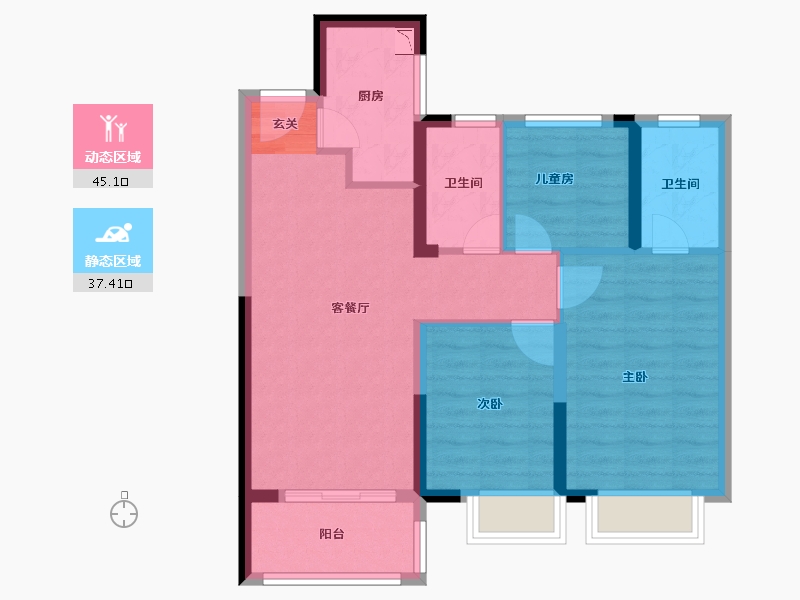 湖北省-武汉市-美的雅居乐云筑-73.20-户型库-动静分区