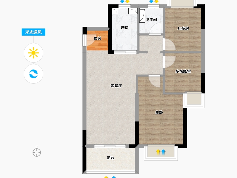 湖北省-武汉市-美的雅居乐云筑-64.39-户型库-采光通风