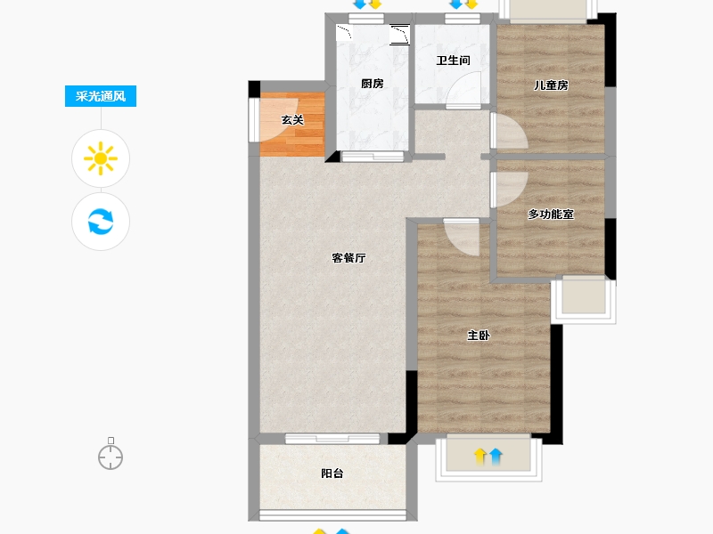 湖北省-武汉市-美的雅居乐云筑-64.61-户型库-采光通风