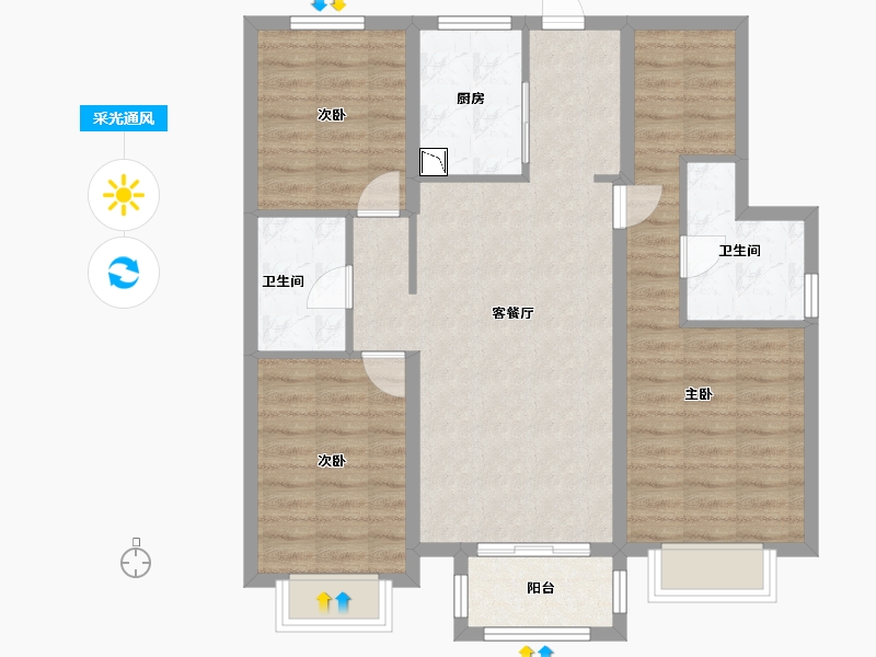 山西省-太原市-十二院城-90.94-户型库-采光通风