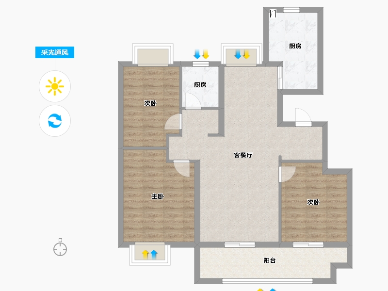 安徽省-芜湖市-伟星天境-89.60-户型库-采光通风