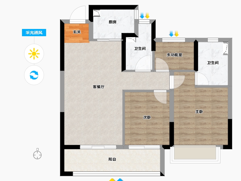 浙江省-宁波市-荣安金云府-71.21-户型库-采光通风