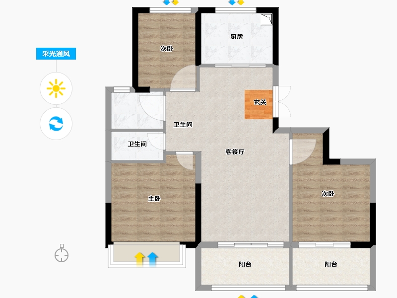 江苏省-扬州市-时润蓝湾-87.74-户型库-采光通风