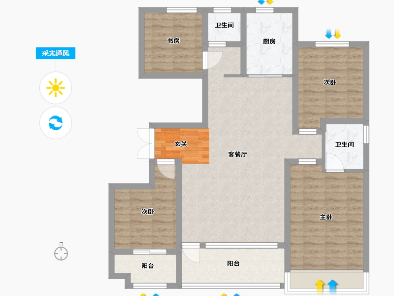 山东省-潍坊市-恒信浞河公馆-99.70-户型库-采光通风