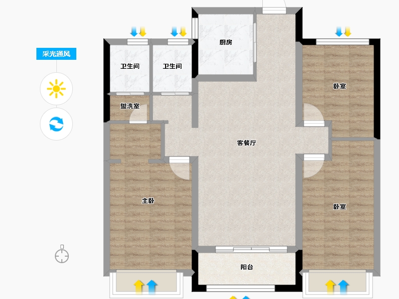 山东省-潍坊市-德润铂悦-88.98-户型库-采光通风