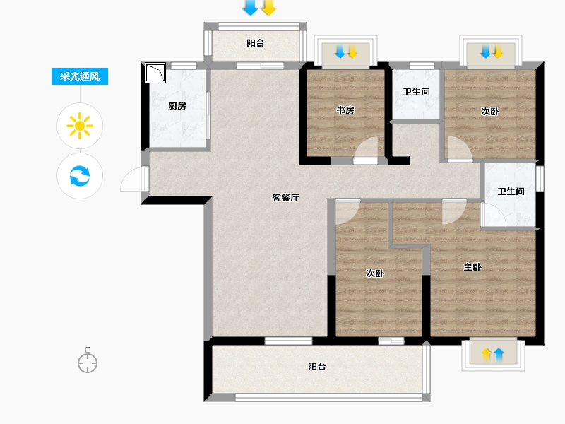 湖北省-宜昌市-碧桂园城央壹品-103.00-户型库-采光通风