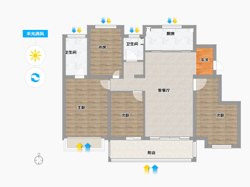 江苏省-扬州市-万科四季都会-101.60-户型库-采光通风