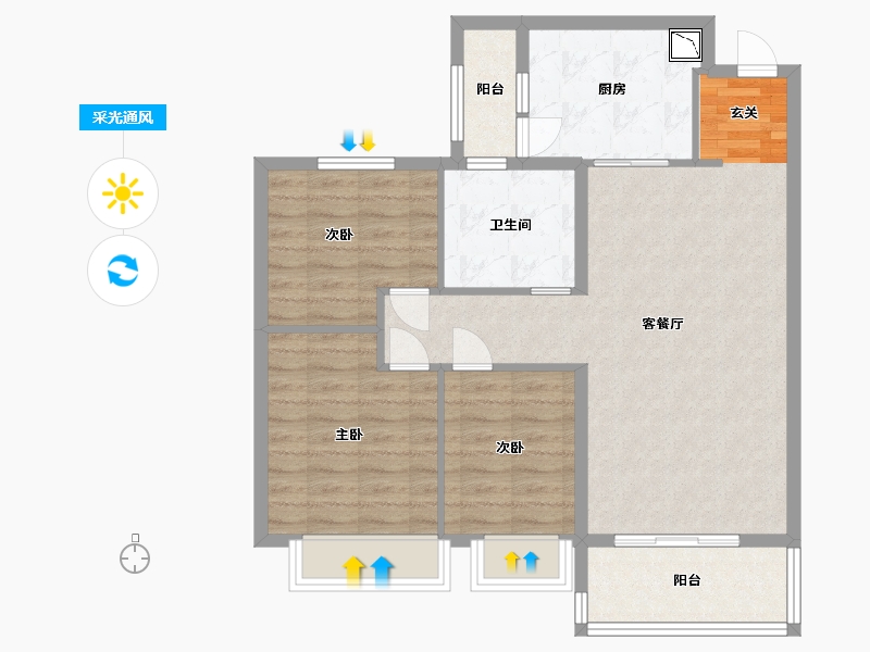 山东省-烟台市-恒大御海天下-85.60-户型库-采光通风