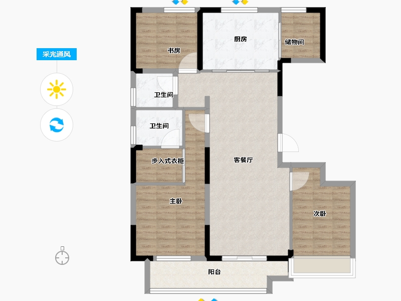 山东省-烟台市-恒达祥合院-105.60-户型库-采光通风