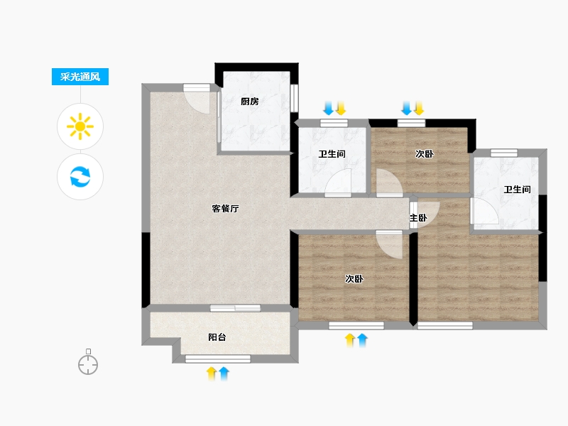 福建省-厦门市-金地宝嘉・厦一城-77.00-户型库-采光通风