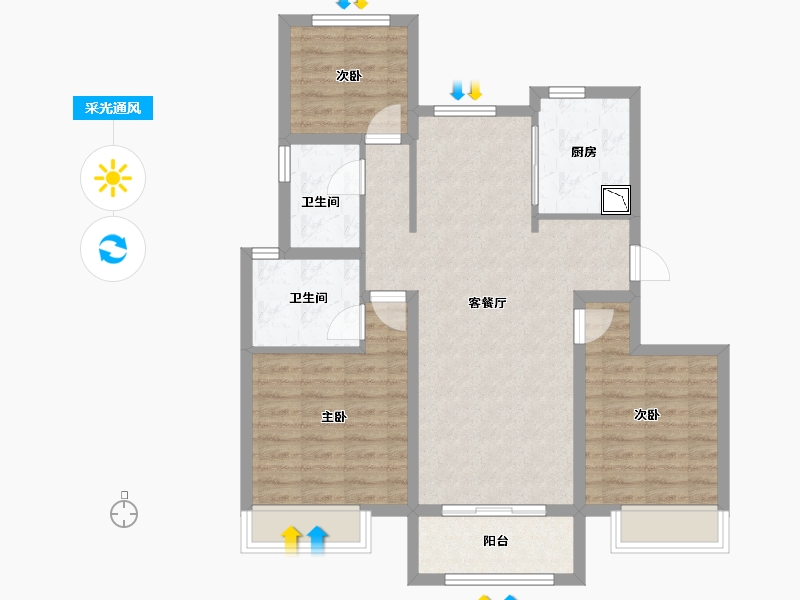 山东省-烟台市-中海锦城-86.40-户型库-采光通风