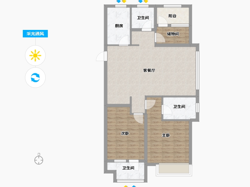 山东省-烟台市-天泰学府壹号-89.59-户型库-采光通风