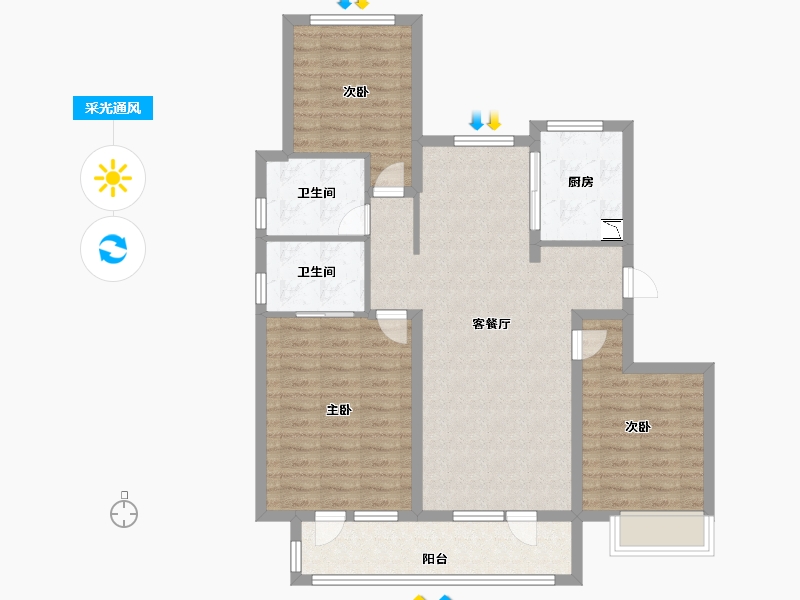 山东省-烟台市-中海锦城-96.00-户型库-采光通风