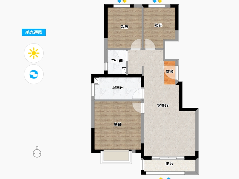 天津-天津市-城投华润理想之城-71.00-户型库-采光通风