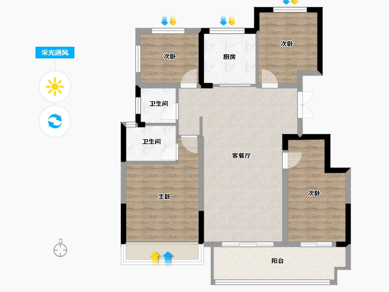 四川省-南充市-中梁壹号院-97.53-户型库-采光通风