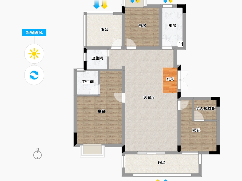 湖北省-武汉市-金色港湾君临水岸-104.84-户型库-采光通风