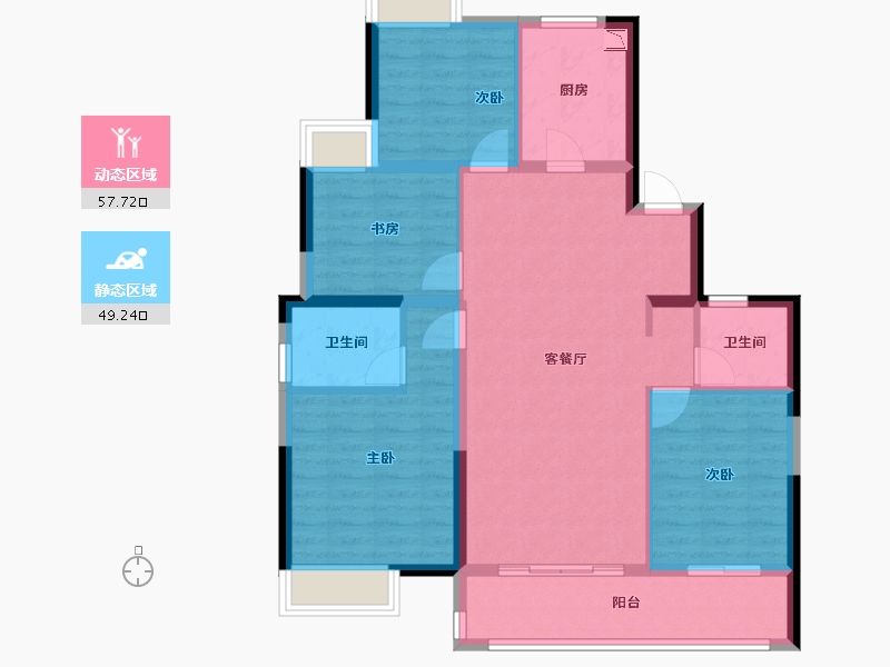 湖北省-武汉市-绿地美湖Model-96.04-户型库-动静分区