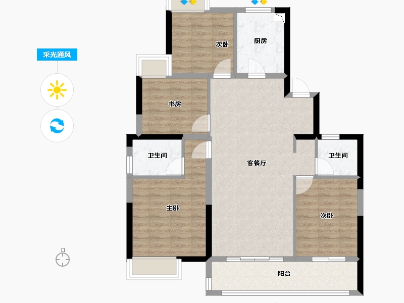 湖北省-武汉市-绿地美湖Model-96.04-户型库-采光通风