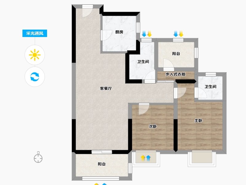 河南省-郑州市-保利金茂时光悦-70.39-户型库-采光通风