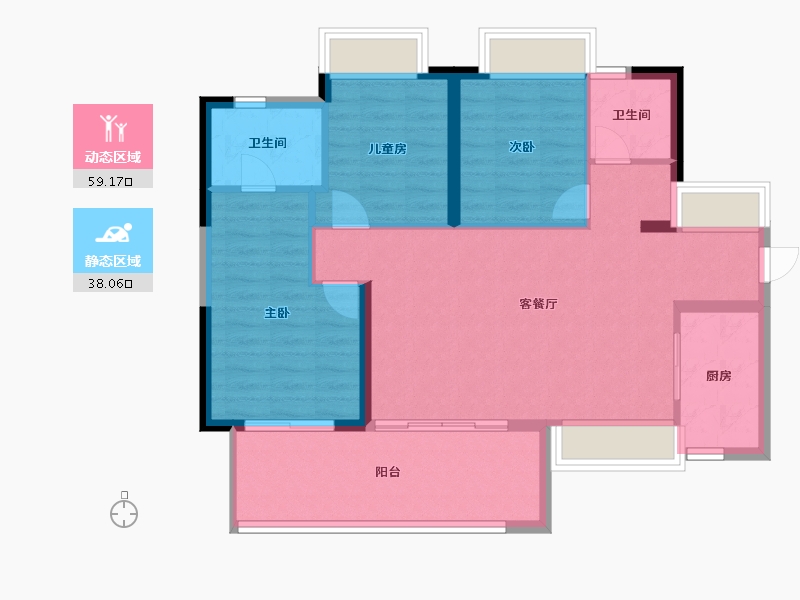 贵州省-贵阳市-万科翡翠公园-88.09-户型库-动静分区