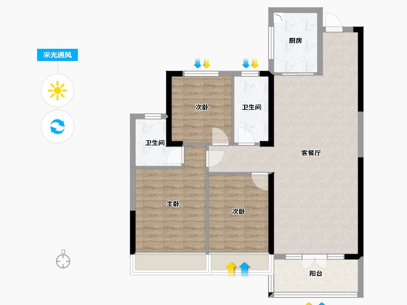 湖南省-常德市-紫东星城-95.58-户型库-采光通风