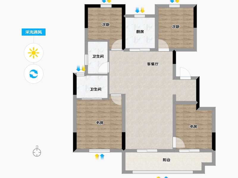 河南省-郑州市-世茂云境-102.40-户型库-采光通风