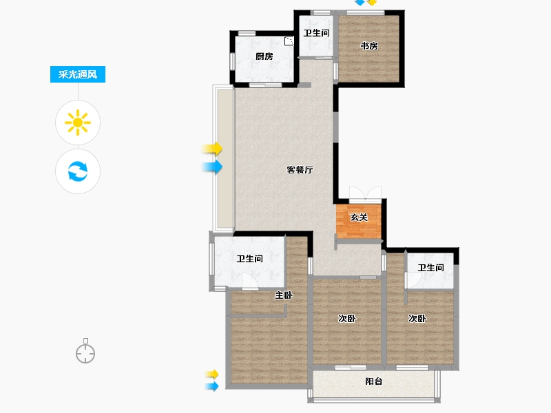 江苏省-无锡市-万科翡翠东方-136.16-户型库-采光通风