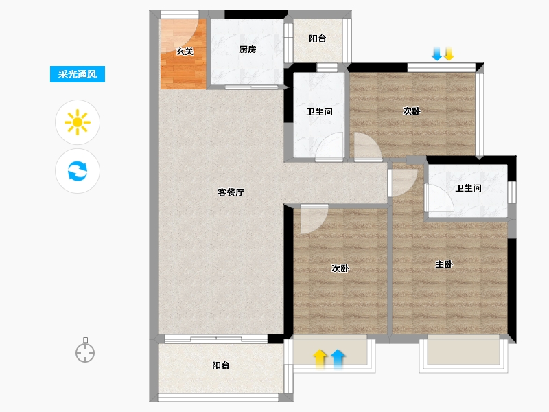 广东省-湛江市-汇成・凯悦华府-80.15-户型库-采光通风