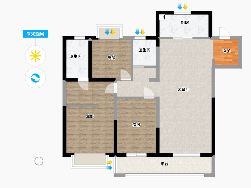 江苏省-无锡市-海尔产城创翡翠文华-101.60-户型库-采光通风