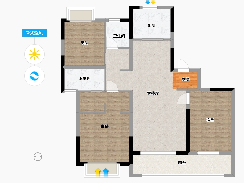 江苏省-无锡市-海尔产城创翡翠文华-100.80-户型库-采光通风