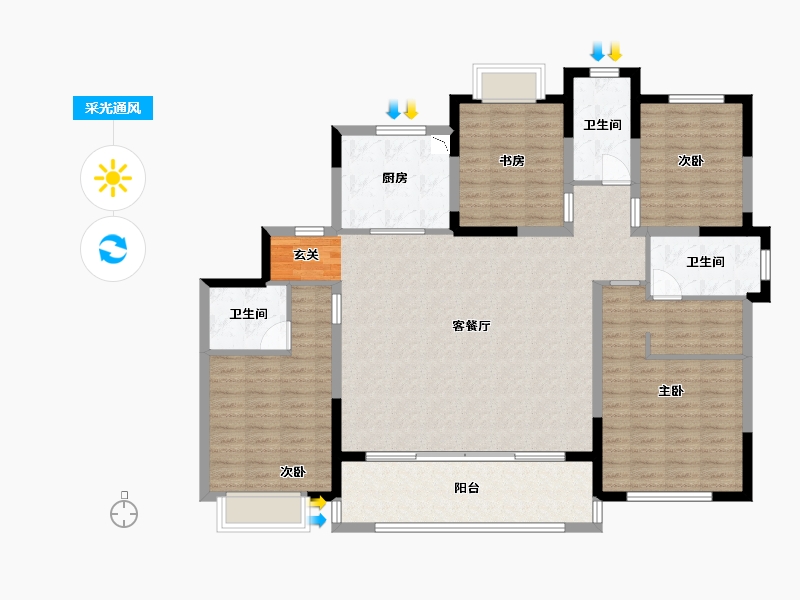 江苏省-无锡市-海尔产城创翡翠文华-135.20-户型库-采光通风