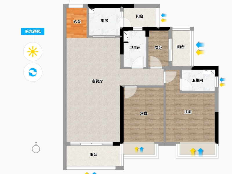 广东省-湛江市-汇成・凯悦华府-78.14-户型库-采光通风