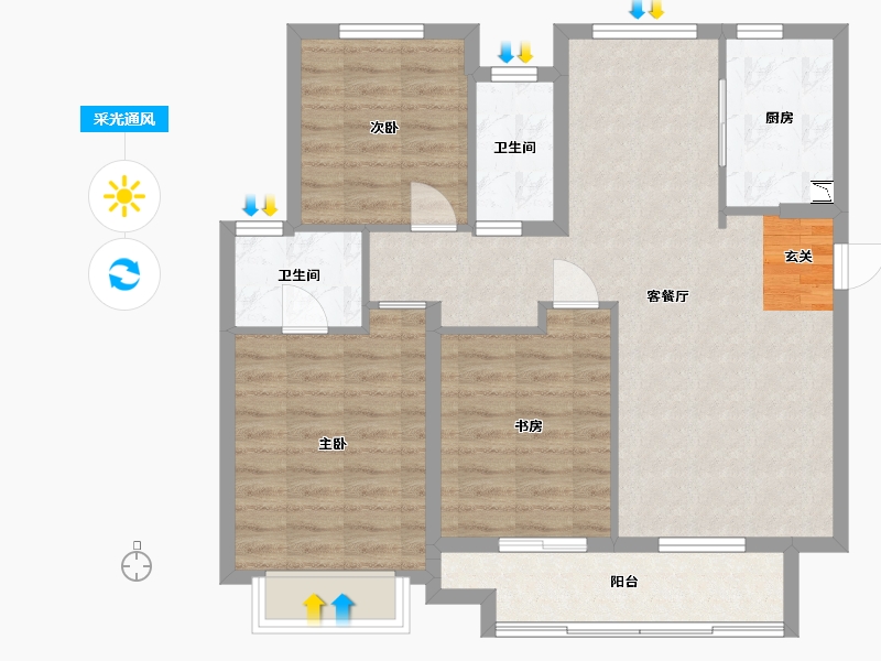 江苏省-无锡市-美的中骏雍景湾-88.00-户型库-采光通风