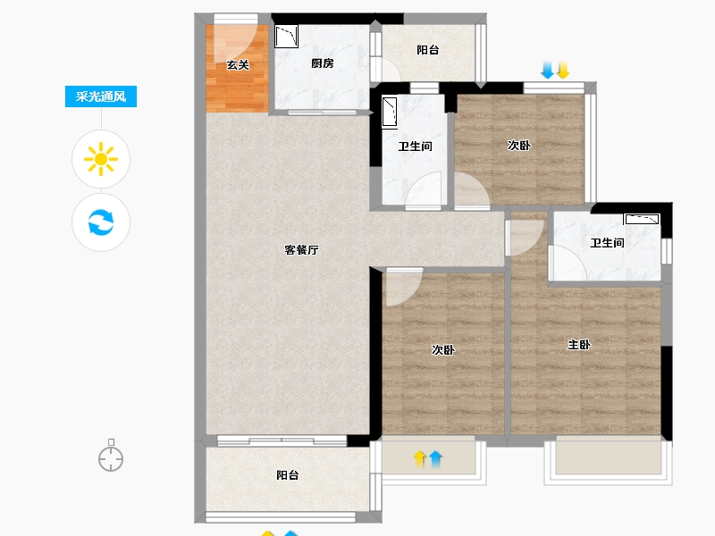 广东省-湛江市-汇成・凯悦华府-78.47-户型库-采光通风