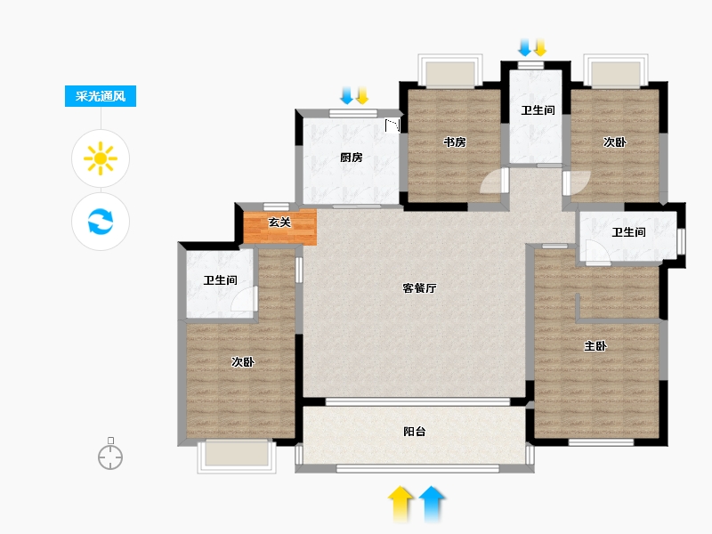 江苏省-无锡市-海尔产城创翡翠文华-135.20-户型库-采光通风