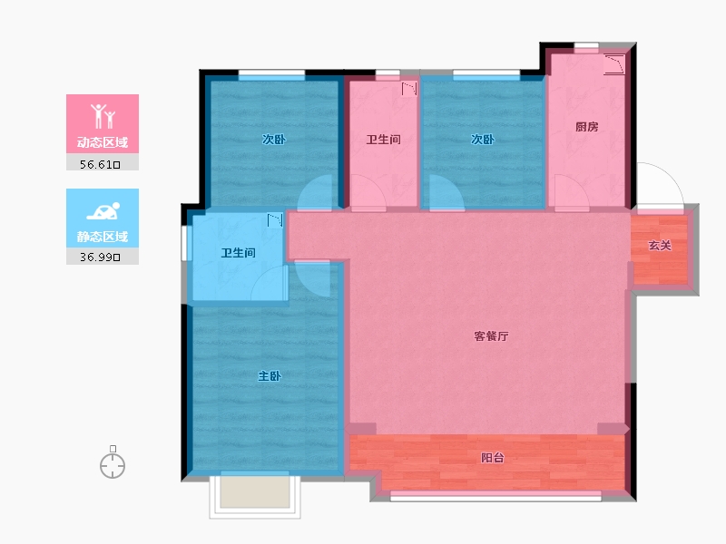 陕西省-西安市-绿地国港新里城-84.36-户型库-动静分区