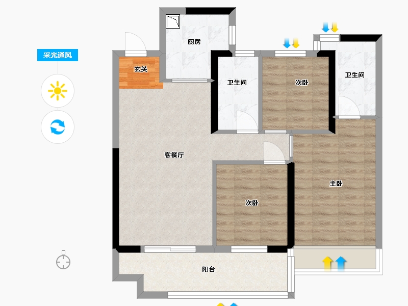 河南省-郑州市-浩创梧桐溪水湾-76.00-户型库-采光通风