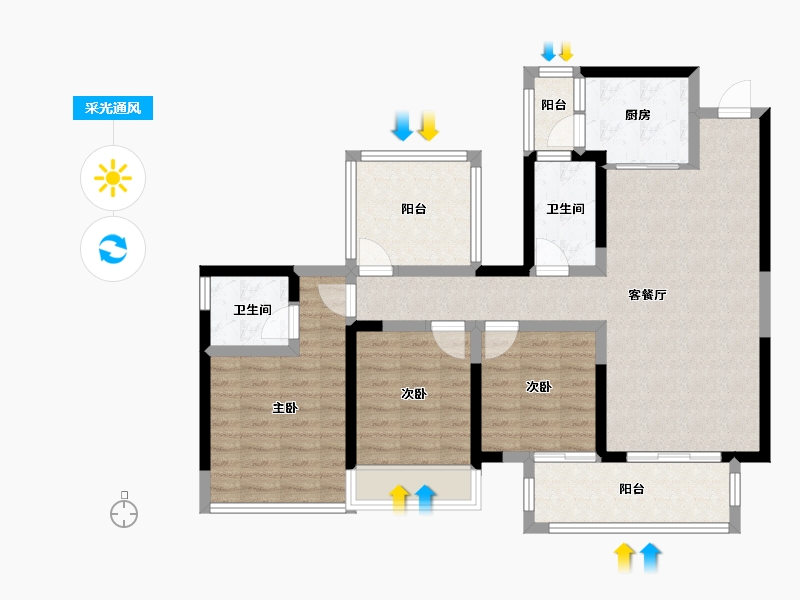 广西壮族自治区-南宁市-武鸣彰泰滨江学府-93.75-户型库-采光通风