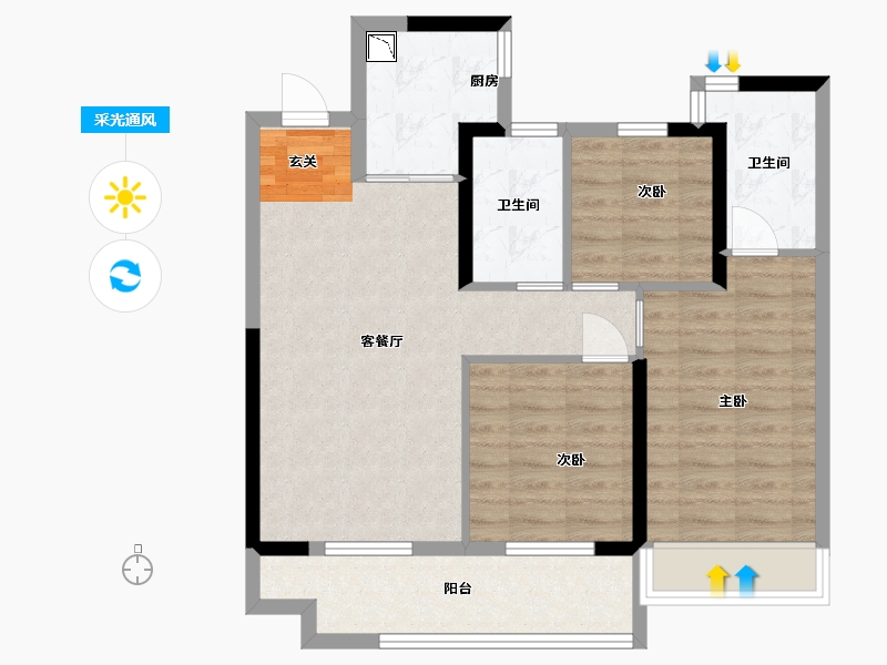 河南省-郑州市-浩创梧桐溪水湾-76.00-户型库-采光通风