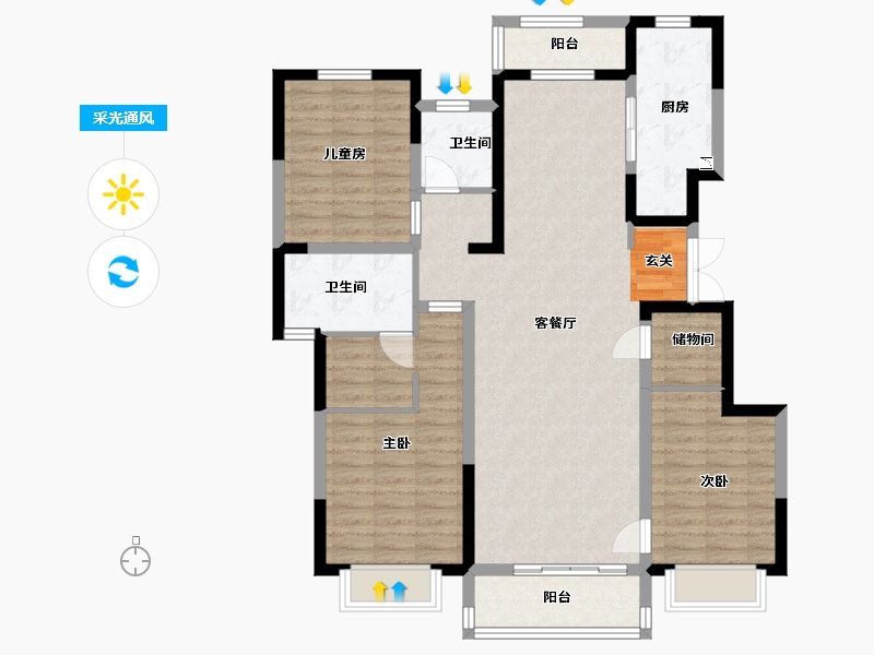 河南省-郑州市-裕华晴园-110.57-户型库-采光通风