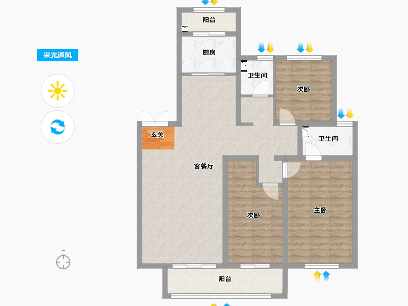 河北省-廊坊市-廊坊来康郡润德院-105.58-户型库-采光通风