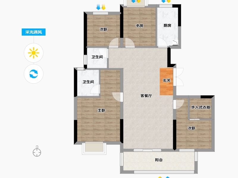 湖北省-武汉市-金色港湾君临水岸-102.64-户型库-采光通风