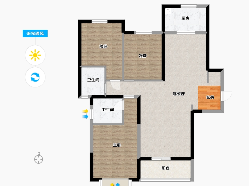 河南省-郑州市-裕华晴园-102.40-户型库-采光通风