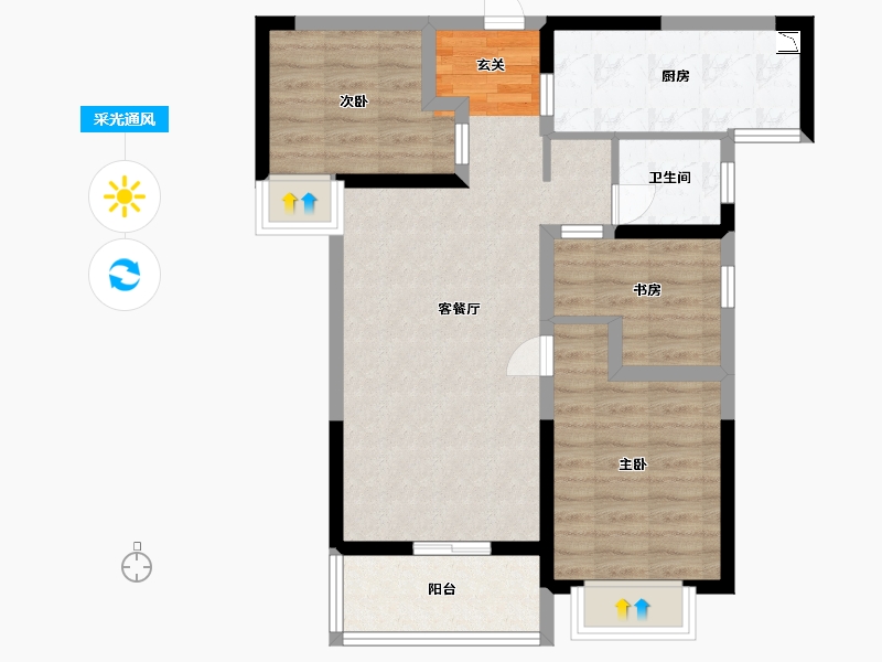 河南省-郑州市-裕华晴园-71.20-户型库-采光通风