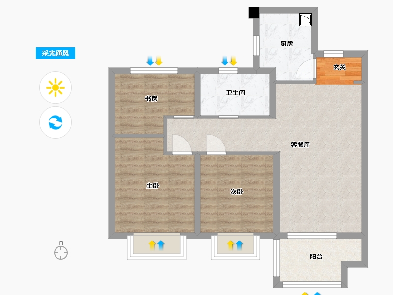 江苏省-无锡市-新力翡翠湾-71.17-户型库-采光通风