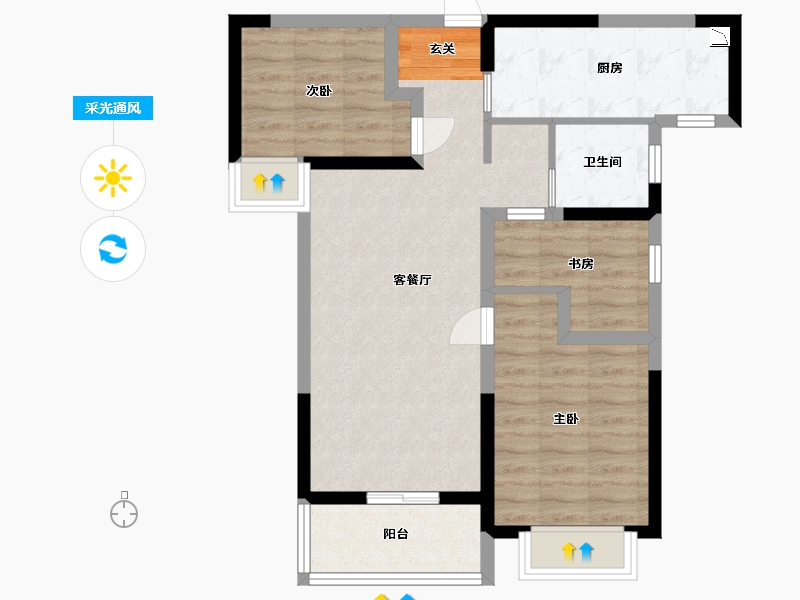 河南省-郑州市-裕华晴园-71.20-户型库-采光通风