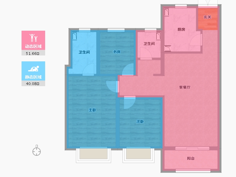 河北省-廊坊市-廊坊来康郡润德院-80.66-户型库-动静分区