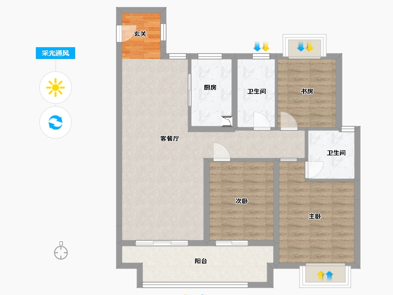 江苏省-无锡市-新力翡翠湾-92.00-户型库-采光通风