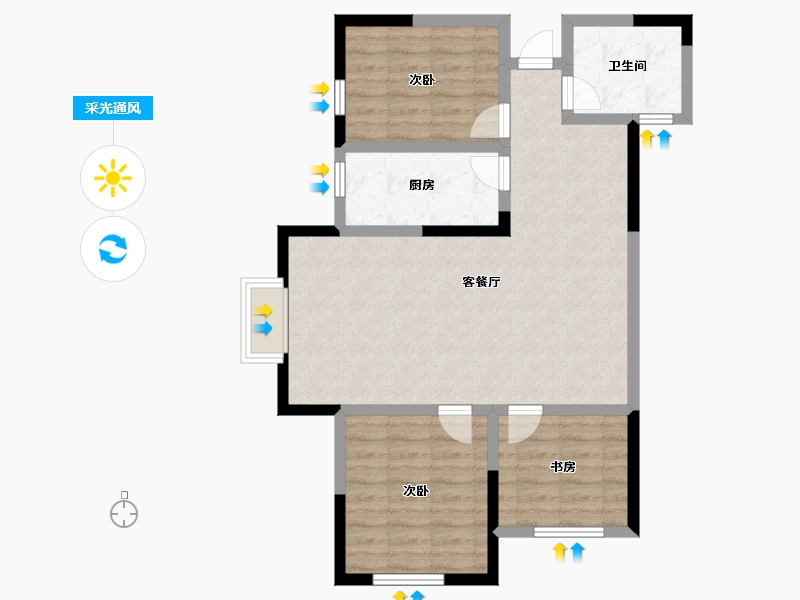 河南省-郑州市-鑫苑府-77.60-户型库-采光通风